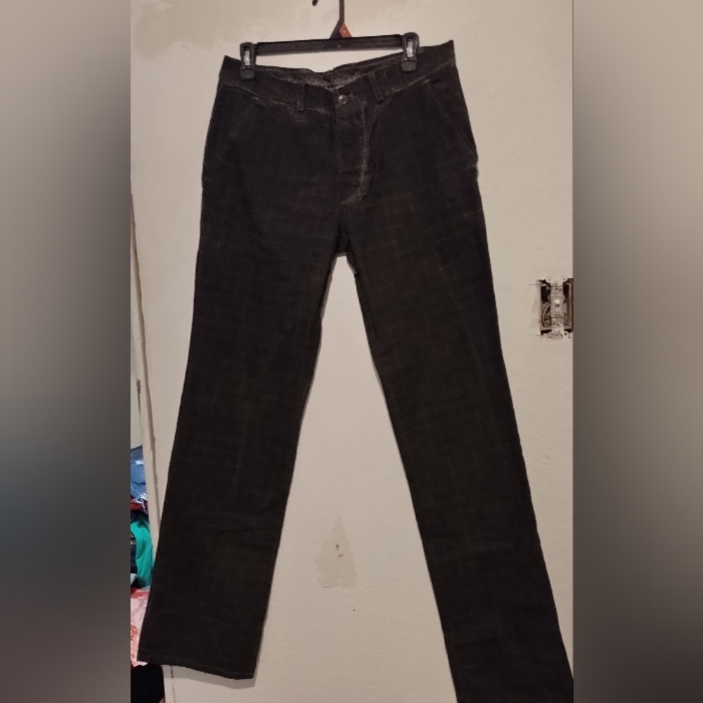 No label black, dark and light brown plaid pants
